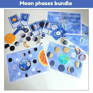 Lot phases lunaires | cartes mémoire | tapis de pâte | et carte tournante des phases de la lune | article physique, imprimé et plastifié