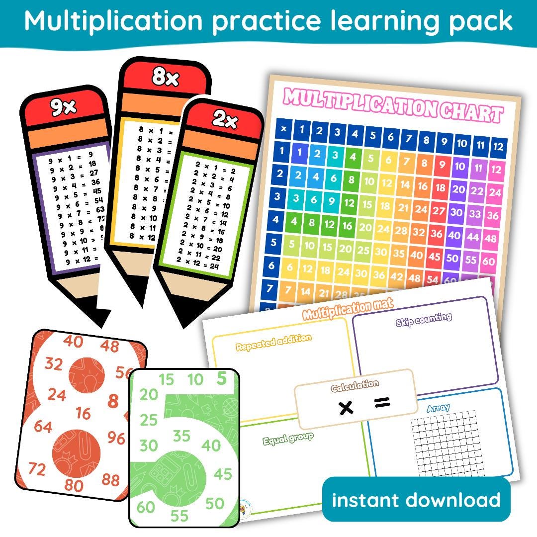 Multiplication Practice Learning Pack | Chart | Times Tables 1-12 ...