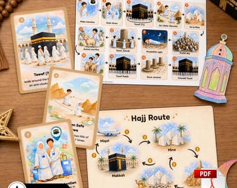 Hajj Learning Pack for Kids Printable | Islamic Activities | Hajj Rituals Flashcards | Charts  Matching Game Homeschool | instant download