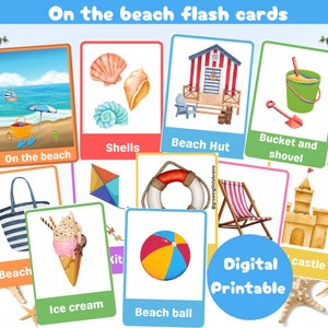 Tarjetas didácticas sobre la playa / 24 coloridas tarjetas didácticas sobre la playa / tarjetas didácticas de verano / Montessori / imprimibles digitales