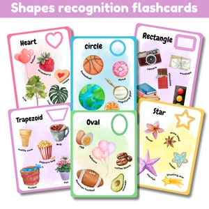 Flashcards de reconnaissance de formes | un lot de 10 cartes mémoire (format A6) | une carte de chasse au trésor Shapes gratuite | impression numérique