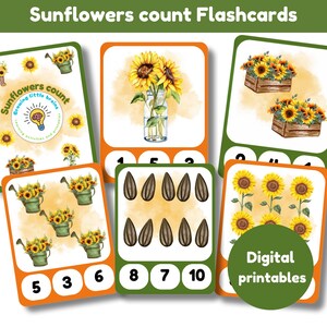 Zonnebloemen telclip flashcards | een set van 10 flashcards plus mooie omslag | digitaal afdrukbaar