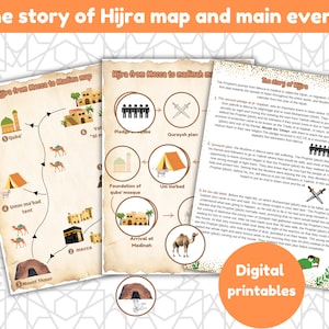 Mapa de la ruta de la Hégira y cuadro de eventos principales / Hégira / Actividades islámicas para niños / Niños musulmanes / Profetas / Imprimibles digitales