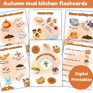 Flashcards voor de herfstkeuken in modder | een set van 9 flashcards | lemen keuken | digitale printables