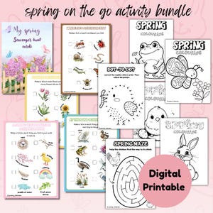 Pacote de atividades para a primavera em movimento | 9 cartões de caça ao tesouro mais 25 cartões de atividades "mini livro de atividades" | Tamanho A6 | arquivo digital
