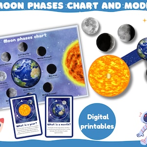 Diagrama y modelo de las fases lunares / Fases lunares / Espacio / Educación en el hogar / Montessori / Imprimibles digitales