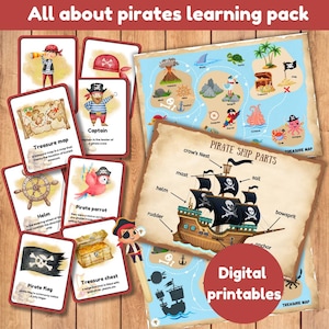 Alles über Piraten Lernpaket | 18 Fakten Karteikarten | Piraten | Sommer | Schatzkarte | Piratenschiffteile | digital druckbar