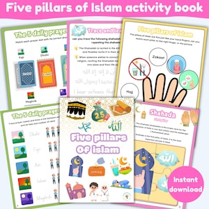 Cahier d'activités Les cinq piliers de l'islam | Livre islamique chargé | Enfants musulmans | 17 activités différentes | Format lettre A4 et US | téléchargement immédiat