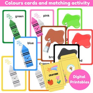 Flashcards coloridos | 20 flashcards | cartões de combinação de cores | imprimíveis digitais