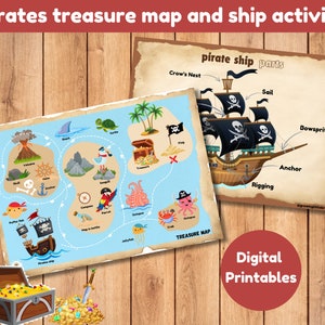 Piraten Schatzkarte und Piratenschiffteile | Piraten lustige Aktivitäten | Piraten | digitale Ausdrucke