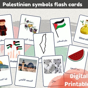 Cartões flash dos símbolos de Palestina | Cartões flash palestinos | Cartões flash da Palestina em árabe e inglês | Cartões flash digitais