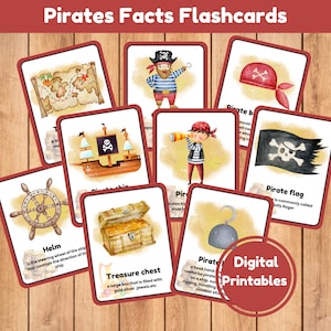 Flashcards com fatos sobre piratas | um conjunto de 19 flashcards | piratas | imprimíveis digitais