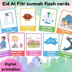 Eid el fitr sunnah flash cards | sunnah of Eid Al fitr | Eid el fitr Muslim kids activity | Eid kids activity | Materiały do druku cyfrowego