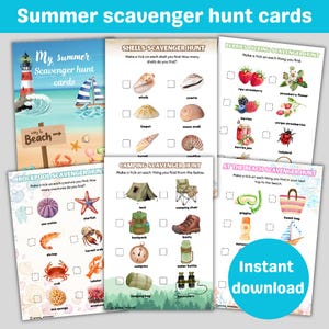 Cartes chasse au trésor d'été | 12 cartes | Format A6 | fichier numérique
