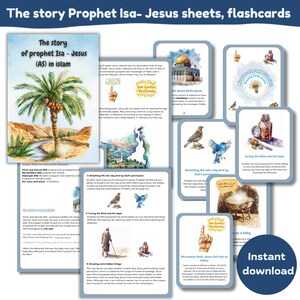 Verhalenbundel profeet Isa (Jezus): islamitische flashcards en uitsneden (digitale printables)