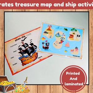 Piraten Schatzkarte und Schiffsteile | Piraten Kinderaktivität | gedruckt und laminiert