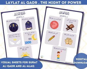 The night of power learning printables | Laylat al Qadr learning activity and visual Memorizing of surat al qadr and Al Alaq