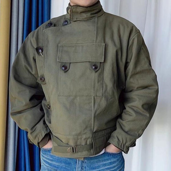 Men's Swedish Motorcycle Cotton Jacket | Men's Army Military Style Workwear Coat | Men Swedish Vintage Style Army Workwear Handmade Jacket