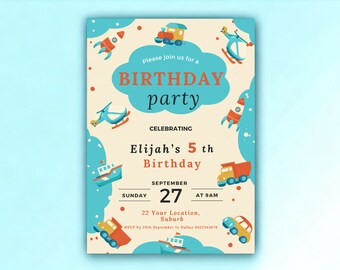 Invitation | Birthday | Vintage Cream, Blue and Orange | Personalized For you