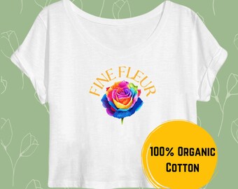 T-shirt Fine Fleur | T-shirt Cropped | T-shirt Fleur Multicolore | Gift | Cadeaux | T-shirt femme court | T-shirt Flower | Printemps |