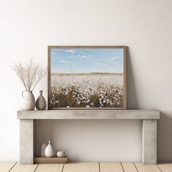 Field of White cotton grass, Digital print, artwork