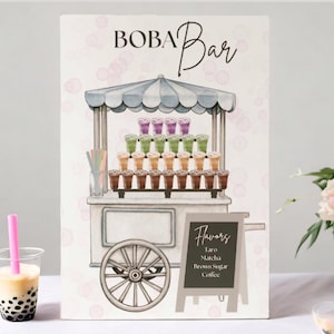 Bubble Tea Boba Bar Menüstand Zeichen | Drink-Station-Zeichen | Geburtstag Hochzeit Party Getränke | Mehendi Haldi Holud Ereignisse | Personalisierbar