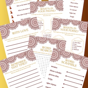 Ensemble de jeux de douche nuptiale Desi | Modèles de cartes imprimables | Célibataire | Événements de mariage indien bengali pakistanais |