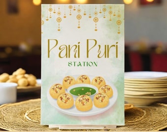 Pani Puri Station Stall Sign | Gol Gappe Fuchka Poster | Indian Bengali Wedding Desi Event Food | Mehendi Holud Haldi Henna Customizable