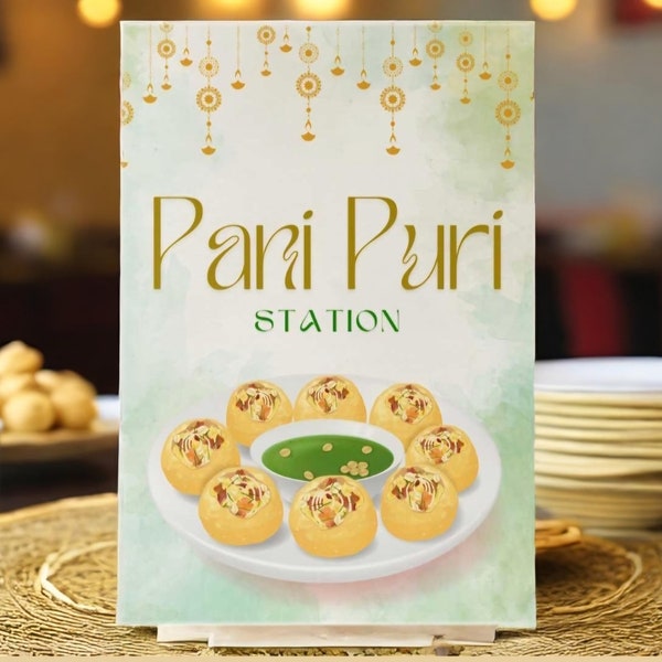 Pani Puri Station Sign | Gol Gappe Fuchka Poster | Indian Bengali Wedding Desi Event Food | Mehendi Gaye Holud Haldi Henna | Customizable