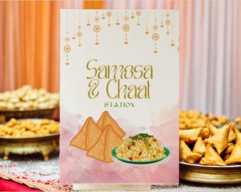 Samosa Chaat Station Stall Sign | Desi Snack Appetizer Poster | Indian Bengali Wedding Desi Event Food | Mehendi Holud Haldi | Customizable