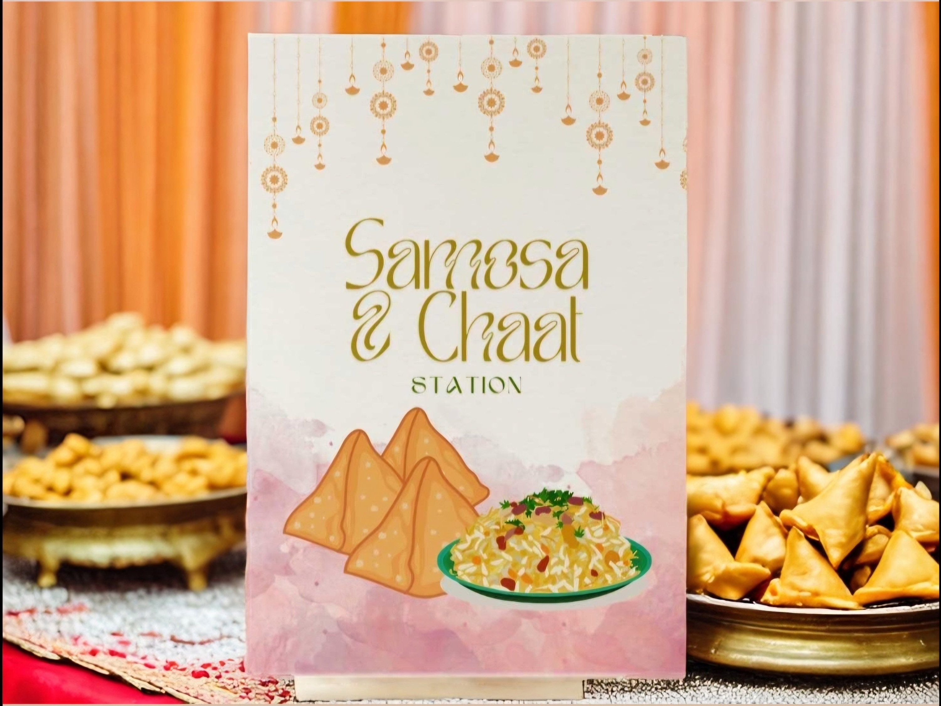 Samosa Chaat Station Stall Sign | Desi Snack Appetizer Poster | Indian Bengali Wedding Desi Event Food | Mehendi Holud Haldi | Customizable