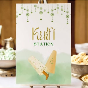 クルフィ駅の屋台看板 | デシ アイスクリーム ポスター | インドのベンガルの結婚式 デシ イベント フード | メヘンディ ホルド ハルディ ヘナ カスタマイズ可能なテンプレート