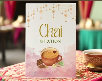 Chai Station Sign | Tea Coffee Table Poster | Indian Bengali Wedding Desi Event Food | Mehendi Gaye Holud Haldi Henna | Customizable
