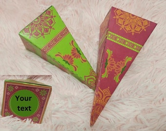 Caja de dulces de cono de henna personalizable / Caja de golosinas henna mehendi Gaye holud haldi / Boda paquistaní bengalí india / Eventos Desi / personalizado