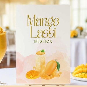 マンゴーラッシーステーションバー屋台看板 | ドリンク飲料ポスター | 誕生日ウェディングパーティー飲料 | メヘンディハルディホルドイベント | カスタマイズ可能
