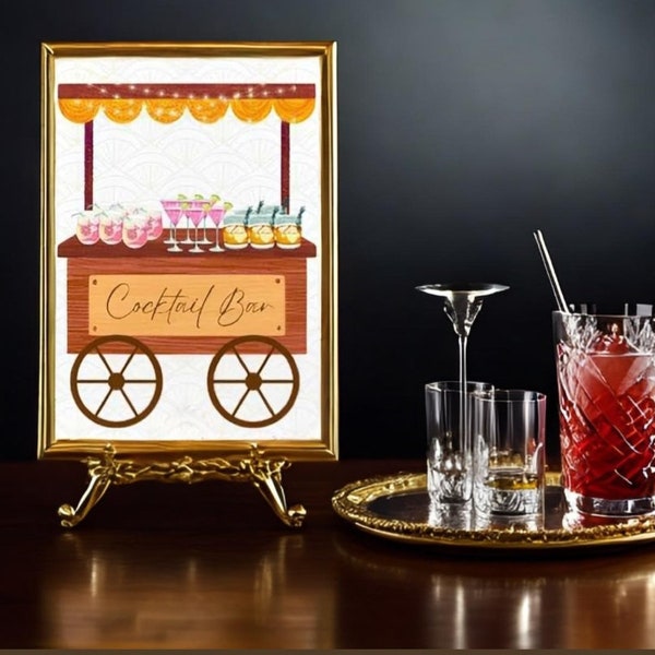 Cocktail Cart Sign | Mocktail Bar Sign | Mobile Bar Sign | Signature Drink Station Sign | Beverage Cart | Wedding Stand Signs | Customizable