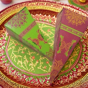 Modelo de caixa de doces de cone Mehendi | Lembrancinhas de eventos Desi | Haldi Gaye Holud Henna | Casamentos Bengali Indianos Paquistaneses | Download instantâneo digital