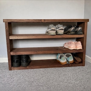 Wooden Shoe Bench, Rustic Shoe Storage Organizer for Entryway, Mudroom, or Hallway, 3-Tier Solid Wood Shoe Bench image 4