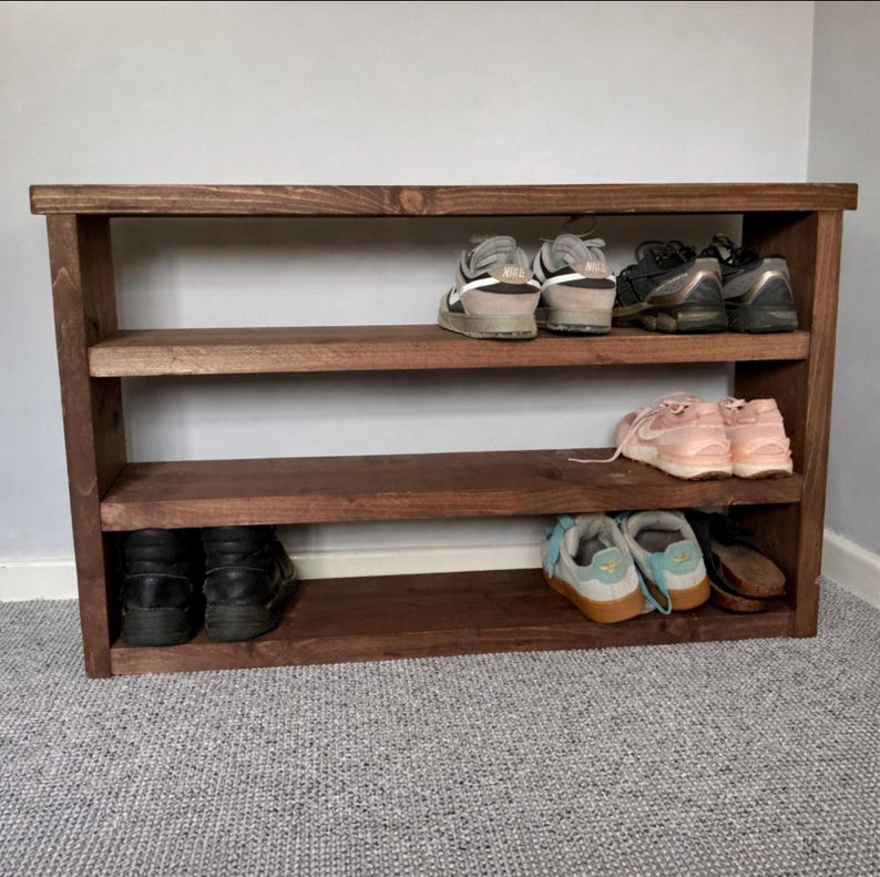Wooden Shoe Bench, Rustic Shoe Storage Organizer for Entryway, Mudroom, or Hallway, 3-Tier Solid Wood Shoe Bench image 4