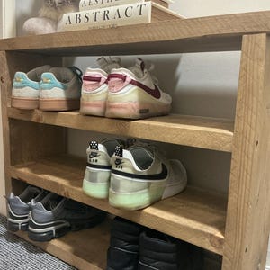 Rustic Shoe Bench - Handmade Wooden Shoe Rack – Shoe Storage Organizer for Entryway, Mudroom, or Hallway – 3-Tier bild 7