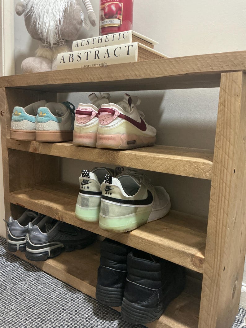 Rustic Shoe Bench - Handmade Wooden Shoe Rack – Shoe Storage Organizer for Entryway, Mudroom, or Hallway – 3-Tier bild 7