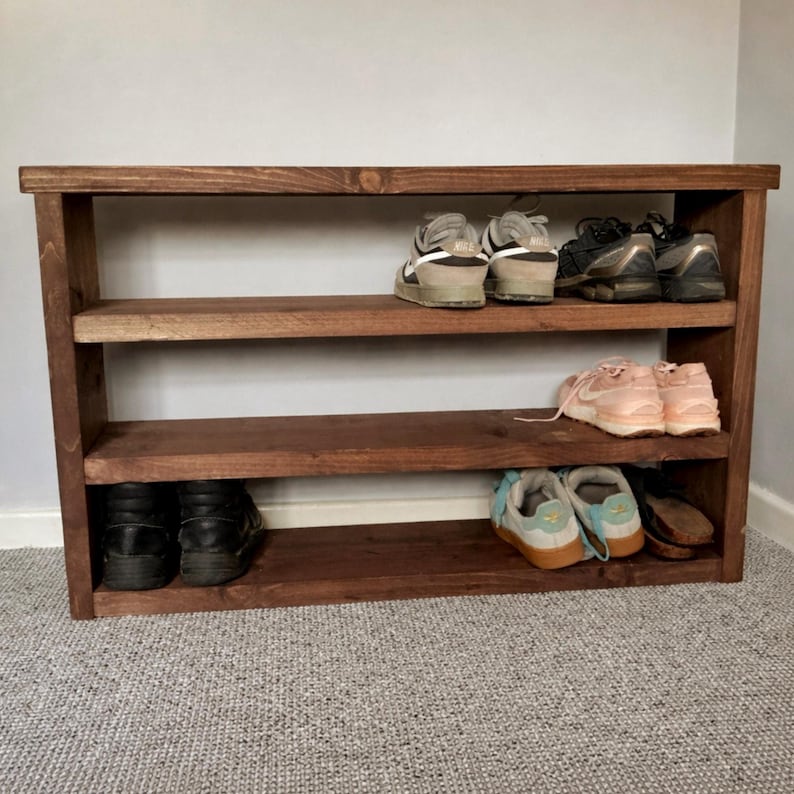 Rustic Shoe Bench - Handmade Wooden Shoe Rack – Shoe Storage Organizer for Entryway, Mudroom, or Hallway – 3-Tier bild 4