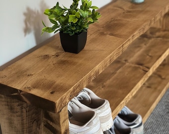 Rustic Wooden Shoe Bench – 2 Tier Shoe Storage Organizer – Handmade Entryway Shoe Bench – Hallway & Mudroom Storage