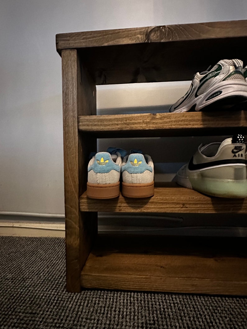 Rustic Shoe Bench - Handmade Wooden Shoe Rack – Shoe Storage Organizer for Entryway, Mudroom, or Hallway – 3-Tier bild 8