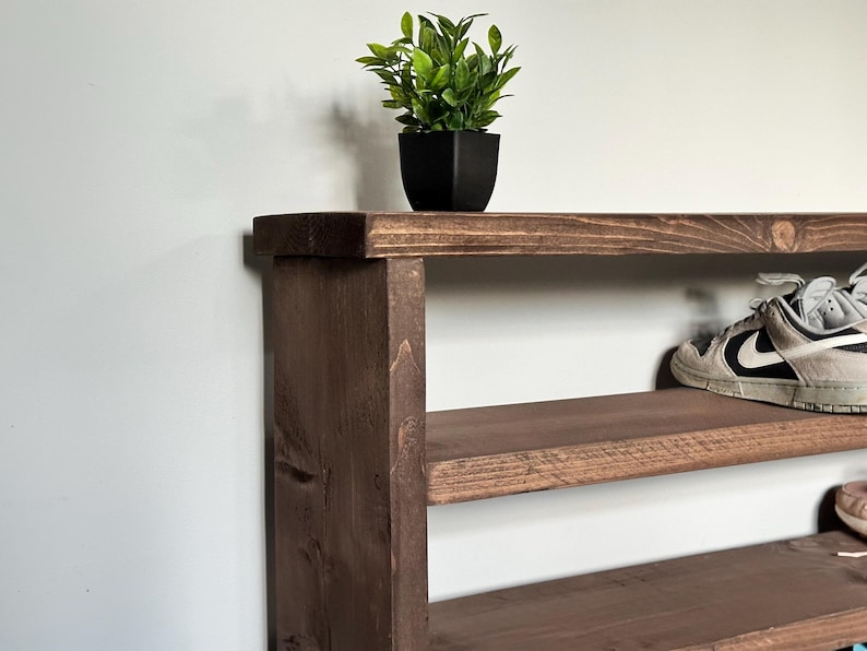 Rustic Shoe Bench - Handmade Wooden Shoe Rack – Shoe Storage Organizer for Entryway, Mudroom, or Hallway – 3-Tier bild 5