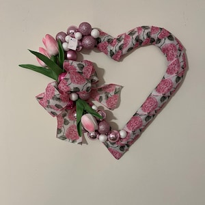 Pink Floral Heart-Shaped Wreath with Tulip Accents