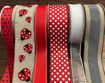 Lady Bug Themed Wired Ribbon