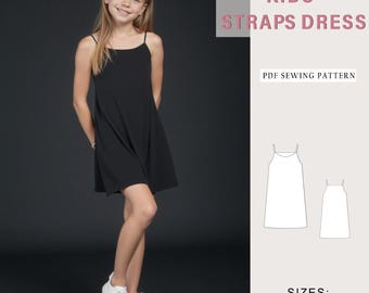 Patrón de costura para vestido infantil con tirantes y lazos, patrones de costura en PDF para niños, patrón de vestido de verano con volantes, patrón para principiantes, vestido de verano para niños