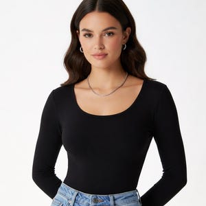 Mönster för långärmad topp med rund hals | T-shirt med stretch, dammodell | Enkel stickad t-shirt i PDF-format | Nybörjarvänlig | XS–4XL bild 2