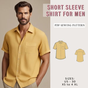 Naaipatroon herenshirt met korte mouw, naaipatroon herenshirt met zak, pdf-patroon direct downloaden, XS-7xl, plus-maatpatronen, herenlinnen